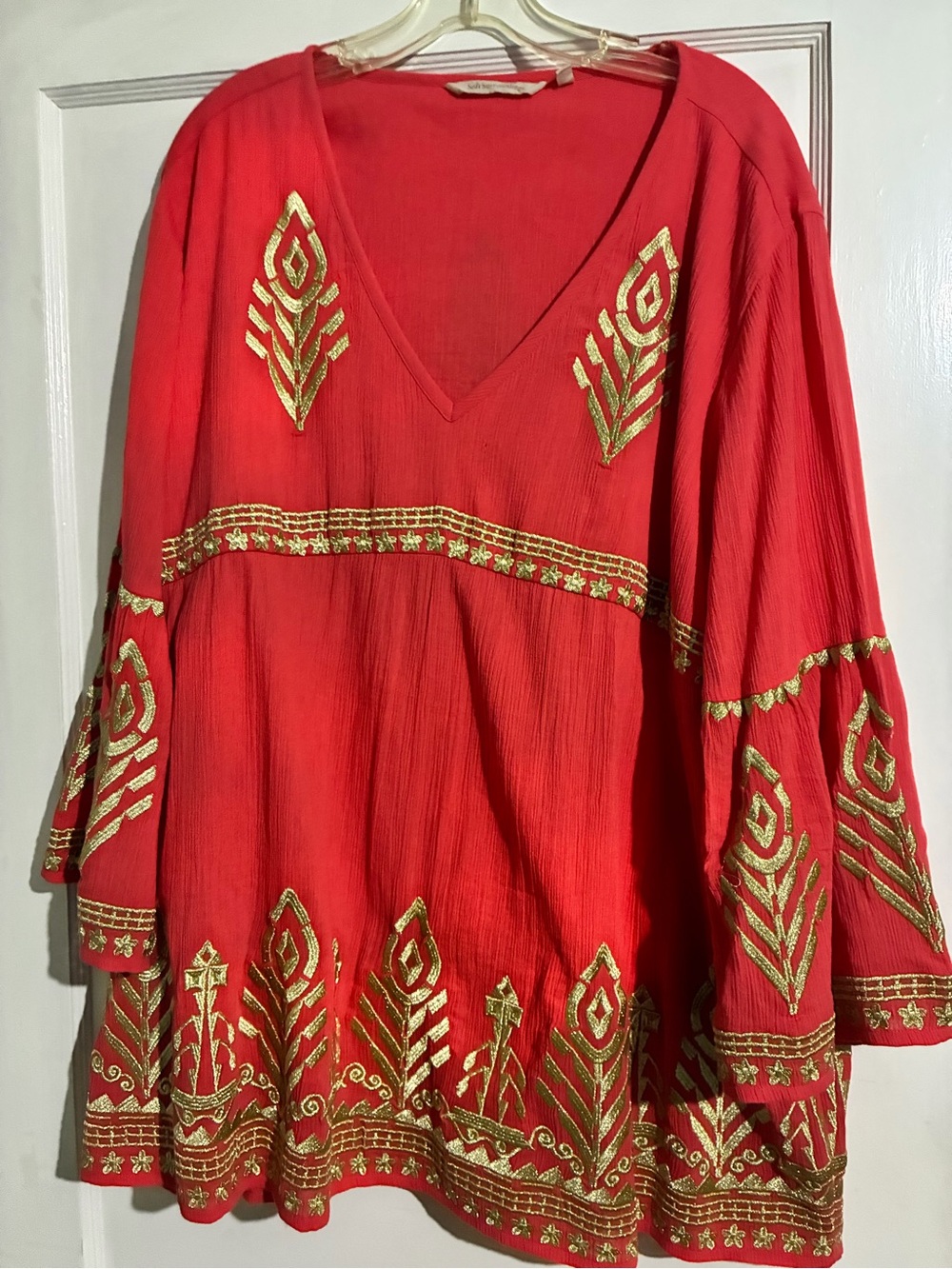 Soft Surroundings Coral Tunic with Gold Embroidery